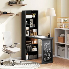 HOMCOM Birou Modern Pliabil cu Bibliotecă și Tablă, din Lemn și Metal, 98x51x153 cm, Negru | Aosom Romania