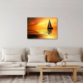 Tablou pe sticlă - Sailboat la apus de soare (70x50 cm)