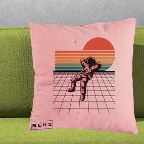 Perna Decorativa Astronaut Retro Space, 40x40 cm, Roz, Husa Detasabila, Perna Inclusa, BEKZ®