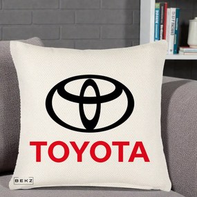 Perna Personalizata cu emblema Toyota, 40x40 cm, Crem Reliefat, Husa Detasabila, Perna Inclusa, BEKZ®