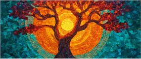 Tablou - Arborele vieții și soarele în mozaic (120x50 cm)