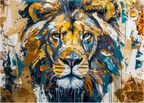 Tablou pe sticlă - pictură în ulei abstractă cu leu (70x50 cm)