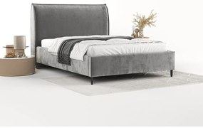 Pat matrimonial gri tapițat cu spațiu de depozitare cu somieră 160x200 cm Shell – Maison de Rêve