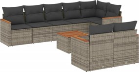 vidaXL Set canapele de grădină, 9 piese, cu perne, gri, poliratan