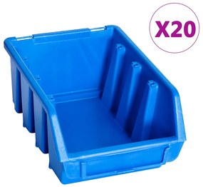 vidaXL Cutii de depozitare stivuibile, 20 buc., albastru, plastic
