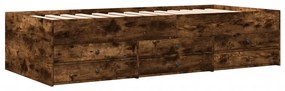 3280892 vidaXL Cadru pat cu sertare, stejar fumuriu, 75x190 cm lemn prelucrat