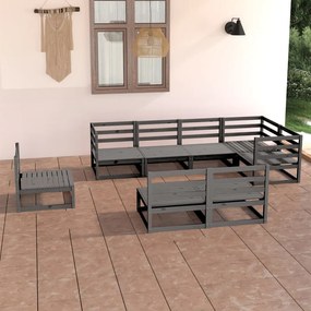 vidaXL Set mobilier de grădină, 8 piese, gri, lemn masiv de pin