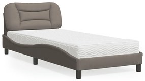 vidaXL Pat cu saltea, gri taupe, 90x190 cm, textil