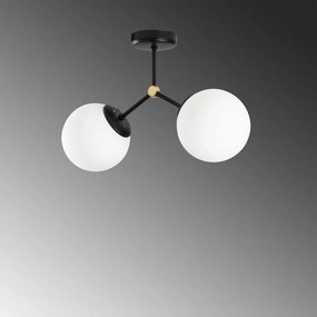 Lustra 2 Becuri cu Abajur de Sticla Damar - 6331, Soclu E27, Max. 40W, Culoare Negru / Alb