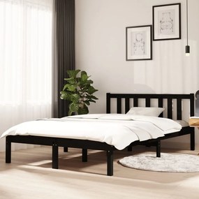 814858 vidaXL Cadru de pat mic dublu, negru, 120x190 cm, lemn masiv
