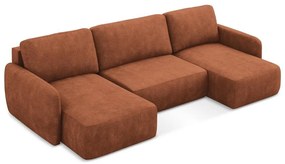 Colțar teracotă extensibil/cu spațiu de depozitare cu tapițerie din chenille (în formă de "U") Lilo – Makamii