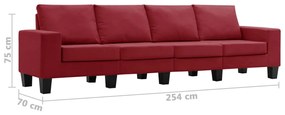 Canapea cu 4 locuri, rosu vin, material textil Bordo, 4 locuri