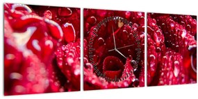 Tablou cu floarea trandafirului roșu (cu ceas) (90x30 cm)