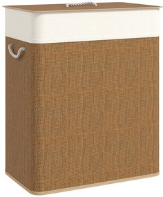 HOMCOM Coș de rufe dublu cu capac, coș de rufe din bambus 100 L cu mânere din frânghie | Aosom Romania