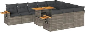 vidaXL Set canapele grădină perne 11 piese, gri, poliratan/lemn acacia