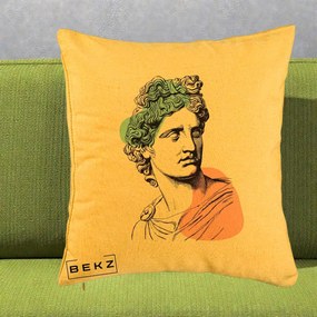 Perna Decorativa Bust Grec Vaporwave, 40x40 cm, Galben, Husa Detasabila, Perna Inclusa, BEKZ®
