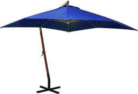 vidaXL Umbrelă suspendată cu stâlp, albastru azuriu, 3x3 m, lemn brad