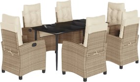 vidaXL Set de masă pentru grădină, 7 piese, cu perne, bej, poliratan