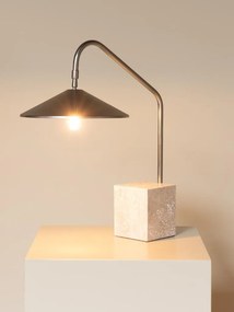 Lampă de masă din alamă antichizată cu bază pătrată din travertin, bej, finisaj natural, 57 × 46 × 15 cm, „Kromis"