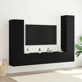 vidaXL Set de 4 piese pentru cabinet TV suspendat, stejar negru, lemn prelucrat