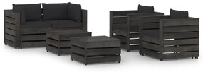 Set mobilier de gradina cu perne, 6 piese, gri, lemn tratat negru si gri, 6
