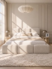 Pat tapițat Marios 160x200 cu ladă de depozitare - bouclé bej Quelle 03