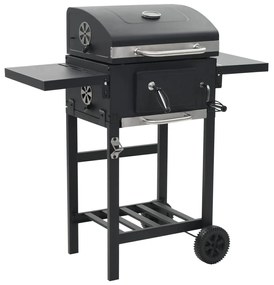 vidaXL Grătar barbecue cu cărbuni, raft inferior, negru