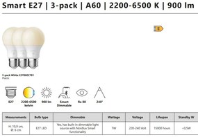 Set 3 becuri Smart E27 A60 7W 2200-6500K 900Lm White