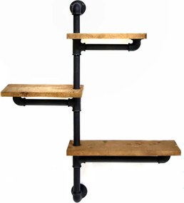 Raft cu 3 polite stil industrial din lemn-metal Homs 70 X 12 X 57 cm