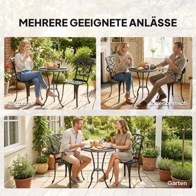 Outsunny Set bistro de grădină 3 piese masă bistro rotundă cu 2 scaune orificiu pentru umbrelă, antic din aluminiu turnat | Aosom Romania