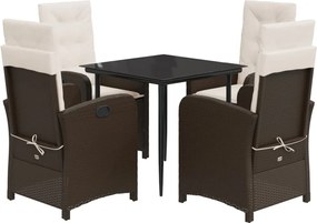 vidaXL Set mobilier de grădină, 5 piese, cu perne, maro, poliratan