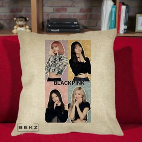Perna Personalizata K-pop BLACKPINK Negru, 40x40 cm, Crem, Husa Detasabila, Perna Inclusa, BEKZ®