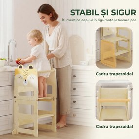 Turn Montessori AIYAPLAY pentru Copii 2-5 Ani cu Tablă și Măsuță, Scăunel pentru Copii din Placaj, 57x39x93 cm, Culoare Lemn | Aosom Romania