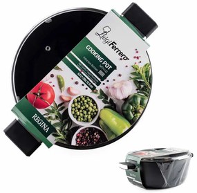 Cratiță Luigi Ferrero Regina FR-2840, 28x12.5 cm, 6.5 l, Acoperire neaderentă din marmură, Capac din sticlă cu orificiu pentru abur, Inducție, Negru