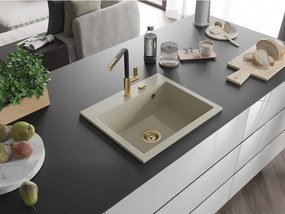 Mexen Oscar chiuvetă granit 1-cu-vadru 580 x 490 mm, bej, sifon auriu - 6519581000-69-G