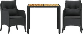 vidaXL Set mobilier de grădină cu perne, 3 piese, negru, poliratan