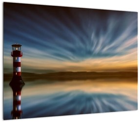 Tablou pe sticlă cu farul în mare (70x50 cm)