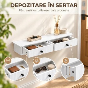 HOMCOM Poliță suspendată de perete cu 2 sertare pentru living, alb | Aosom Romania