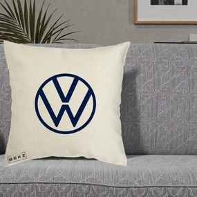Perna Personalizata cu emblema Volkswagen, 40x40 cm, Ecru, Husa Detasabila, Perna Inclusa, BEKZ®