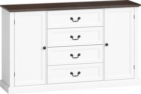 HOMCOM Credență de Bucătărie, Mobilier de Bucătărie cu 4 Sertare Soft Close, Blat Gros, Bufet cu Rafturi Reglabile, Stil Rustic, pentru Sufragerie, Sala de Mese, 147x40x87 cm, Alb | Aosom Romania