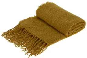 Pled cu franjuri Chenille, 127x152 cm, crosetat, galben