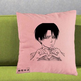 Perna Personalizata Levi Ackerman Inima, 40x40 cm, Roz, Husa Detasabila, Perna Inclusa, BEKZ®