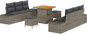 vidaXL Set de canapele pentru grădină cu pernă 9 pcs Gri Rattan poli