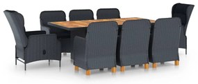 vidaXL Set mobilier exterior cu perne, 9 piese, gri închis, poliratan