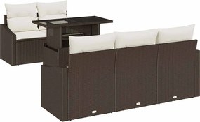 vidaXL Set de canapele pentru grădină 6 pcs maro și crem poliratan