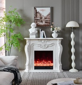 Șemineu electric cu efect LED realist cu 12 culori, Comodă TV, design elegant, control vocal și telecomandă, fără încălzire, 120 cm, Alb