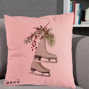 Perna Decorativa Patine cu Ramuri de Brad si Afine, 40x40 cm, Roz, Husa Detasabila, Perna Inclusa, BEKZ®