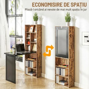 HOMCOM Birou Modern Pliabil cu Bibliotecă și Tablă, din Lemn și Metal, 98x51x153 cm, Maro Rustic | Aosom Romania