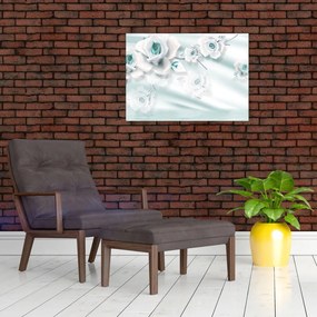 Tablou pe sticlă - Flori de trandafir turcoaz (70x50 cm)
