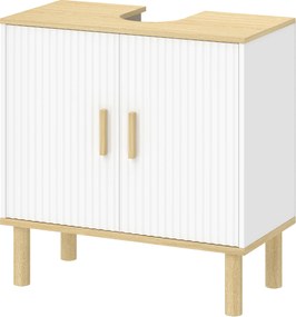 HOMCOM Dulap sub lavoar cu raft reglabil pentru lavoar fără piedestal cu uși canelate 60x30x61 cm Alb | Aosom Romania